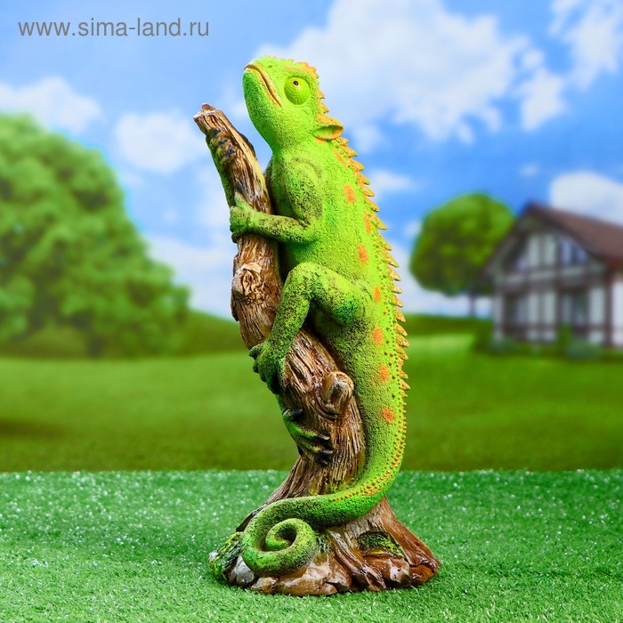 Садовая фигура "Хамелеон на ветке" акрил 17х14х35см - Фото 1