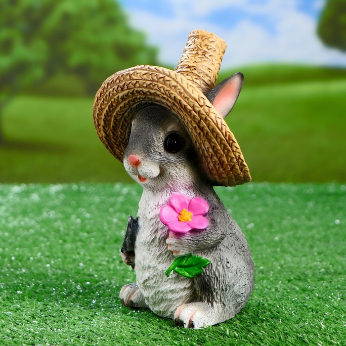 Садовая фигура "Зайка в соломенной шляпе с цветочком" 12х13х22см - фото 1907071524