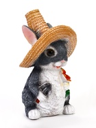 Садовая фигура из полистоуна «Зайка в соломенной шляпе с цветочком», 21×12×13 см - Фото 3