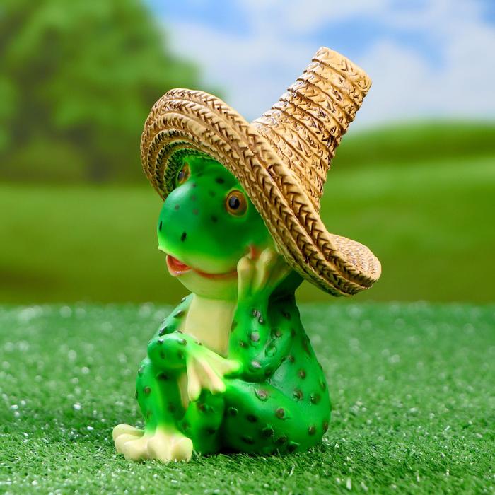 Садовая фигура "Лягушка в соломенной шляпе" 11х12х16,5см - фото 1907071527