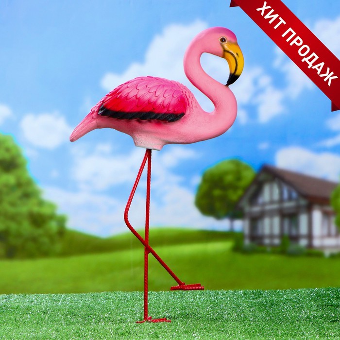 Садовая фигура из полистоуна «Розовый фламинго», 49×14×23 см - Фото 1