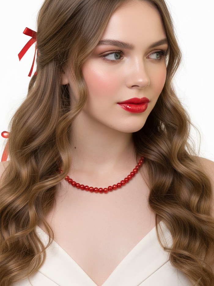 Бусы нить, шар №8, красные, L=43 см - Фото 1