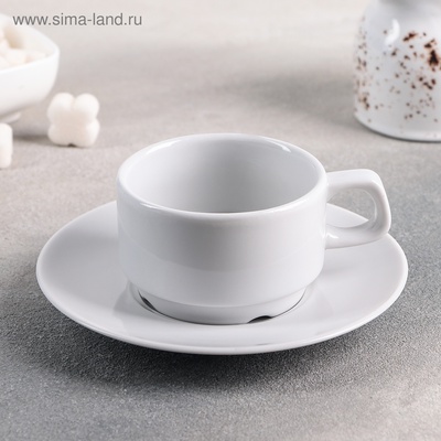 Кофейная пара Дулевский фарфор «Белая», чашка 170 мл, блюдце d=15 см, штабелируемая, белая
