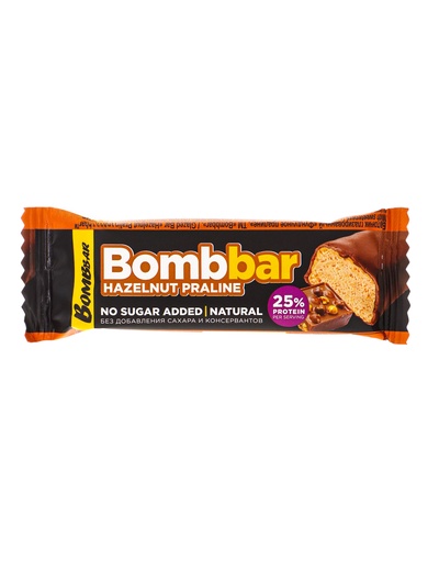 Протеиновый батончик Bombbar в шоколаде, фундучное пралине, спортивное питание, 40 г