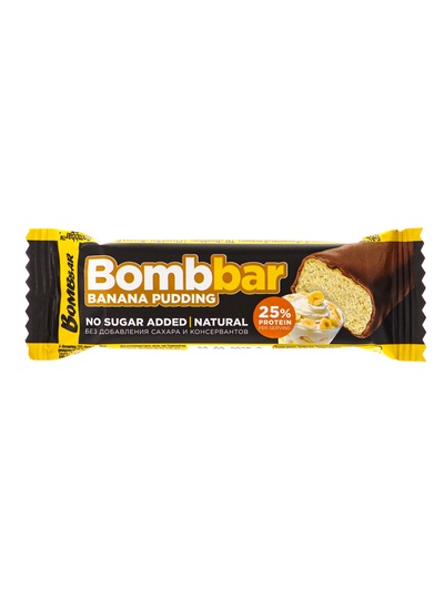 Протеиновый батончик Bombbar в шоколаде, банановый пудинг, спортивное питание, 40 г