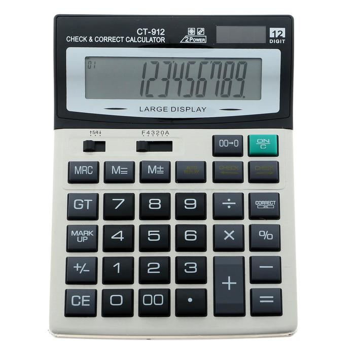 Калькулятор настольный, 12 - разрядный, CT - 912, двойное питание, большой - Фото 1