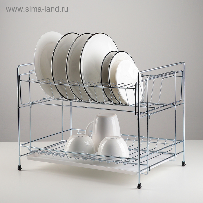 Сушилка для посуды с поддоном 2-х ярусная, разборная, 39×25,5×30 см, цинк, цвет серебристый - Фото 1