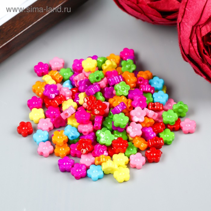 Бусины для творчества пластик "Цветные микро цветочки" набор 150 шт 0,4х0,9х0,9 см - Фото 1