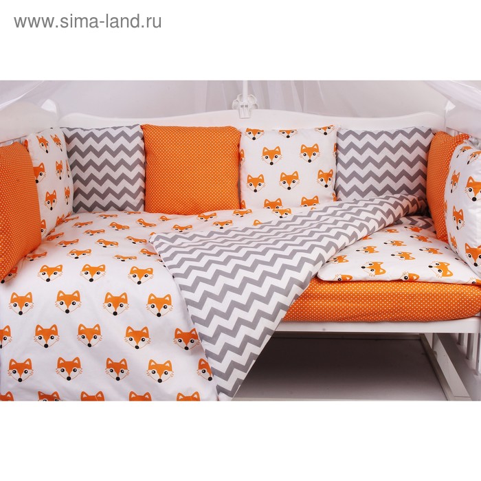 Комплект в кроватку Lucky, 15 предметов, цвет оранжевый - Фото 1