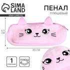 Пенал школьный «Кошечка», мягкий, 20×6.5 см, плюш, розовый - Фото 1