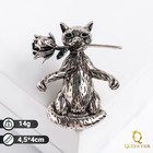 Брошь «Кот» с розой, цвет чернёное серебро - Фото 1