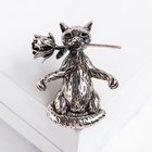 Брошь «Кот» с розой, цвет чернёное серебро - Фото 2