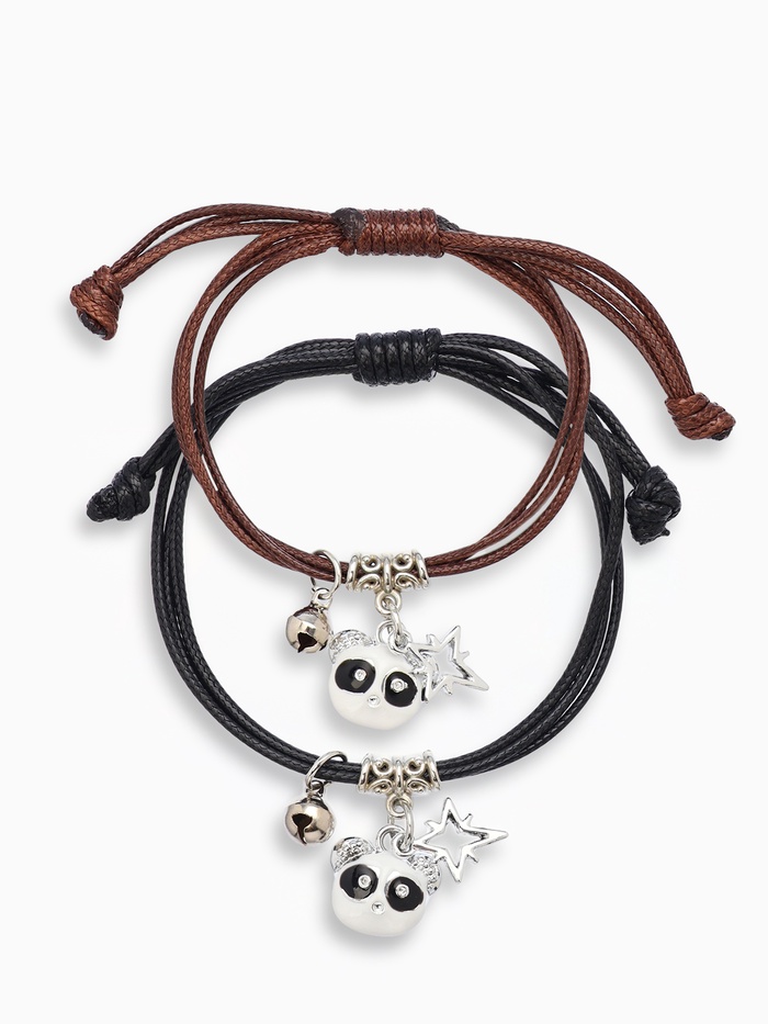 Браслеты парные «Неразлучники» панды, чёрно-коричневые, L=12.5 см - Фото 1