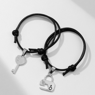 Браслеты парные «Неразлучники» ключик, цвет чёрный, L=12.5 см