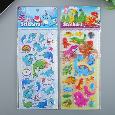 Наклейка пластик «Динозавры. Тюлени», выпуклая с золотой обводкой, 28×11 см, МИКС