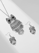 Гарнитур 2 предмета: кулон, серьги «Сова», цвет чернёное серебро, 60 см 4689936