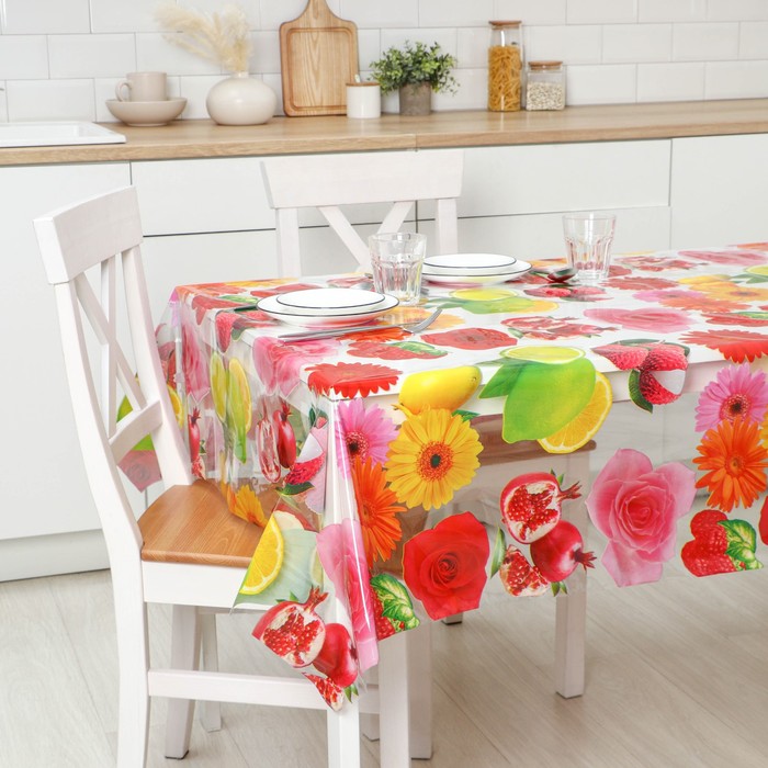 Клеёнка на стол Доляна «Фрукты», ширина 137 см, толщина 0.08 мм, рулон 30 м - Фото 1