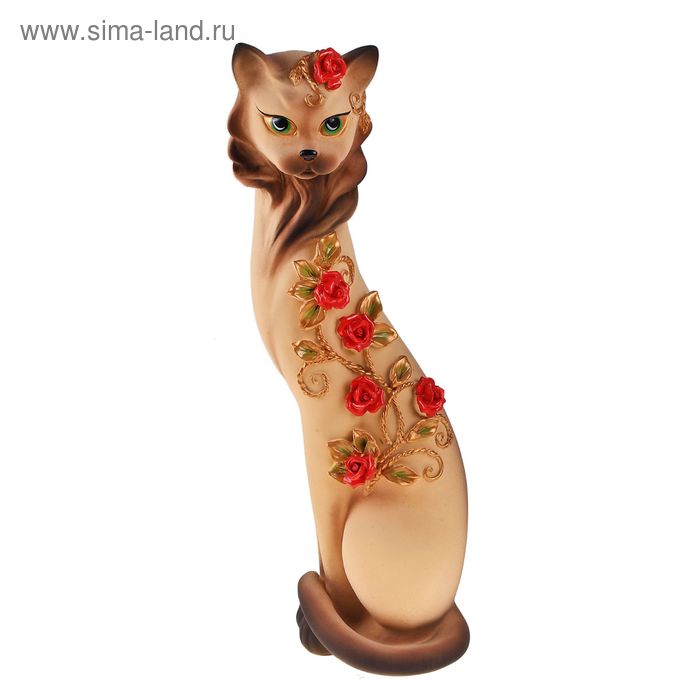 Фигура "Кошка Маркиза" с китайскими розочками бежевая  14х14х48см - Фото 1