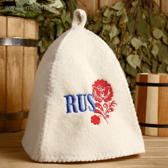 Шапка для бани с вышивкой "Rus" цветок - Фото 1