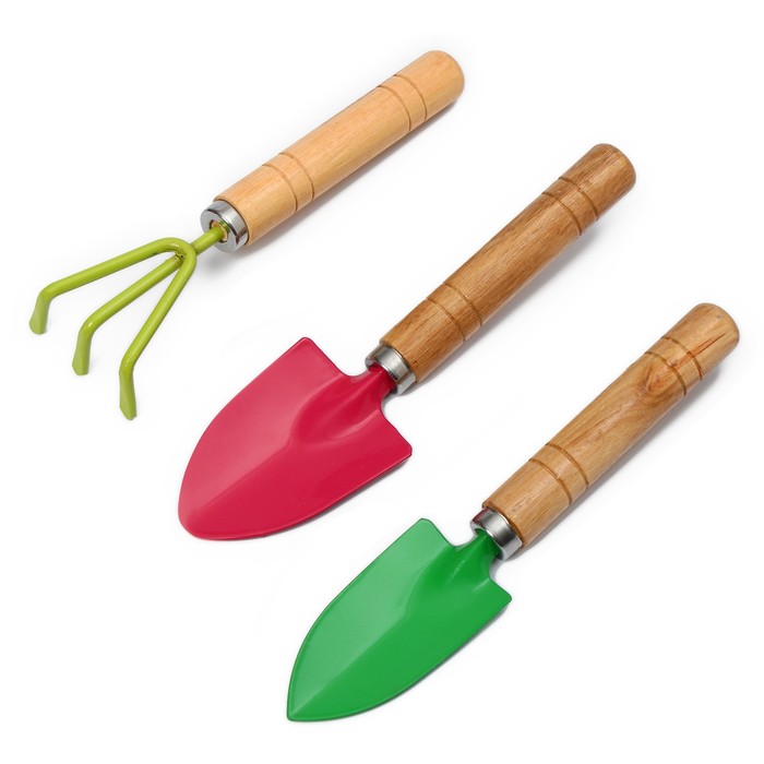 Набор садового инструмента, 3 предмета: рыхлитель, совок, грабли, длина 20 см, цвет МИКС, Greengo