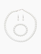 Набор 3 предмета: серьги, бусы, браслет, белый, 40-45 см - Фото 2