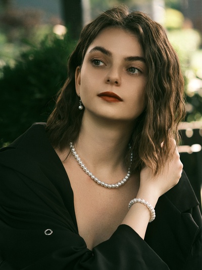 Набор 3 предмета: серьги, бусы, браслет, белый, 40-45 см