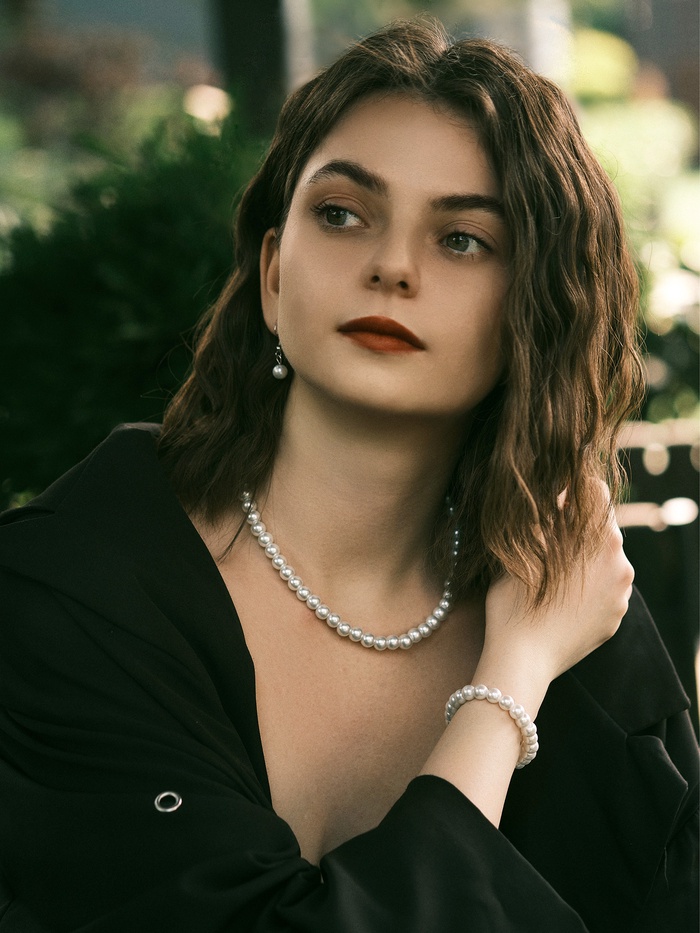 Набор 3 предмета: серьги, бусы, браслет, белый, 40-45 см - Фото 1