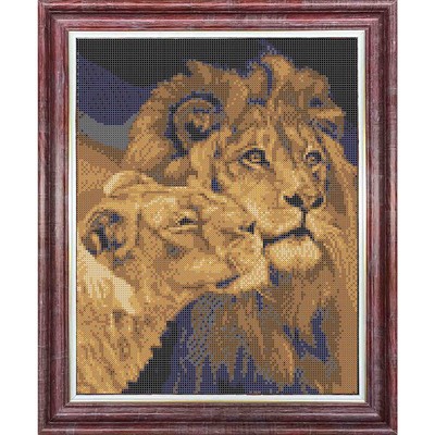 Ткань-схема на габардине для вышивки бисером и крестом «Лев и львица»