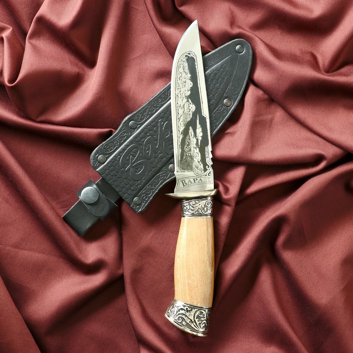 Нож кавказский, туристический &quot;Варан&quot; с ножнами, гардой, сталь - 40х13, 14.5 см