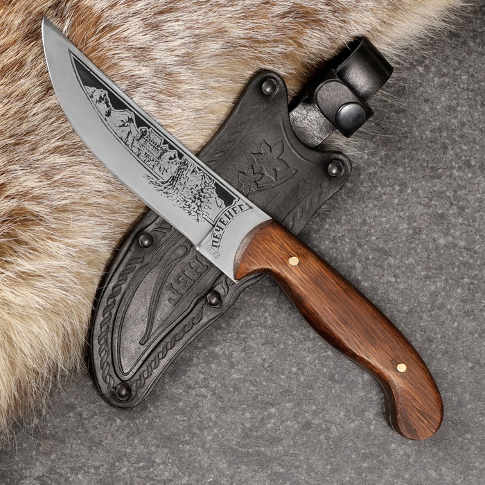 Нож кавказский, туристический "Печенег" с ножнами, сталь - 40х13, вощеный орех, 14 см - Фото 1