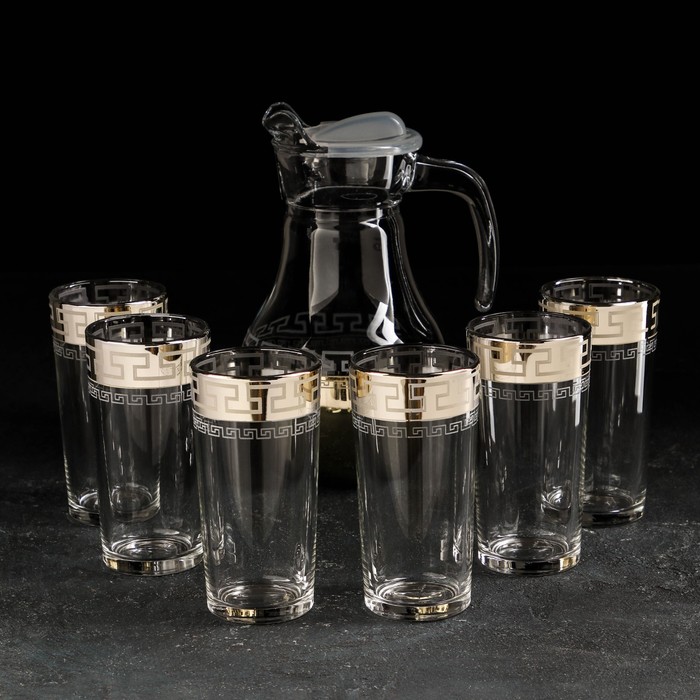 Набор питьевой «Нэро», 7 предметов: кувшин 1 л, стакан 230 мл, 6 шт, цвет напыления золотой - Фото 1