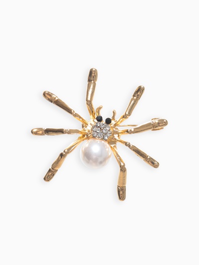 Брошь «Паук», жемчужинка, белая в золоте