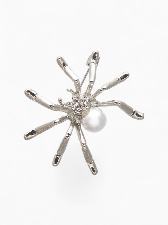 Брошь «Паук», жемчужинка, белая в серебре - Фото 1