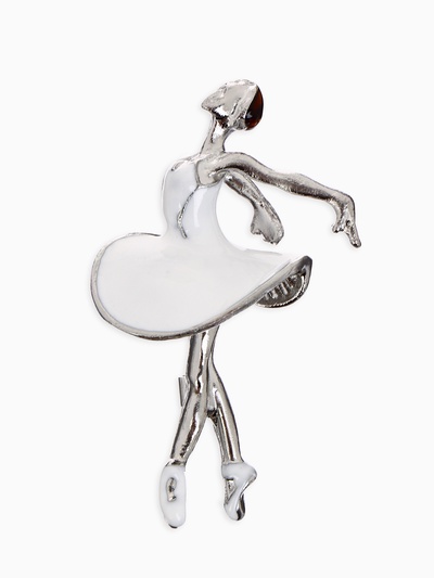 Брошь «Балерина» в пуантах, цвет белый в серебре