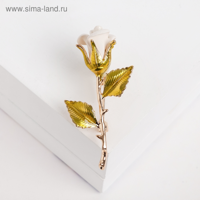 Брошь «Роза», цвет бело-зелёный в золоте - Фото 1