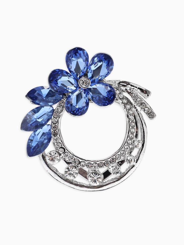 Зажим для платка «Цветок», бело-синий в сером металле