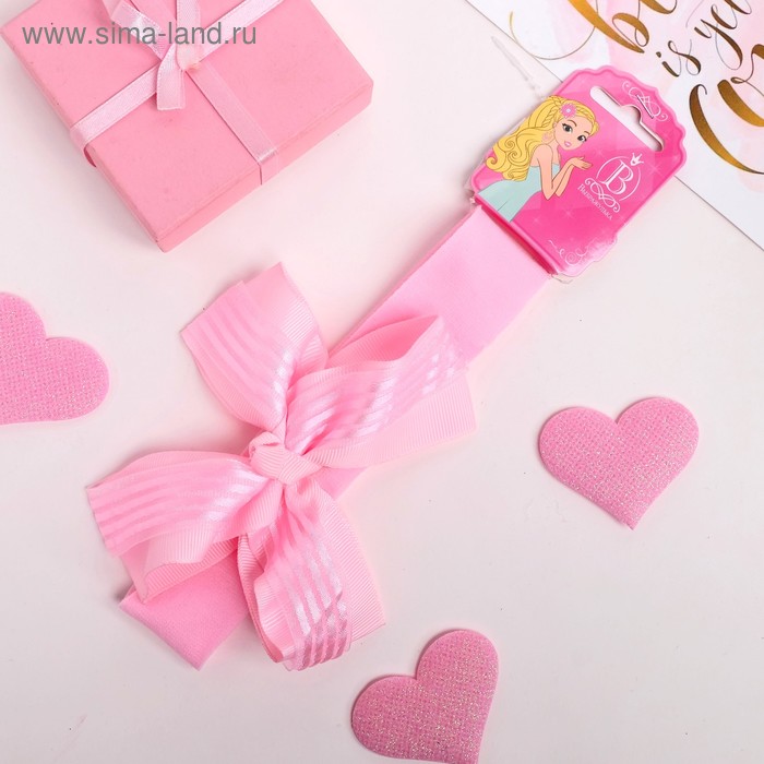 Повязка для волос "Милашка" 3*17 см, бант полосы, розовый - Фото 1