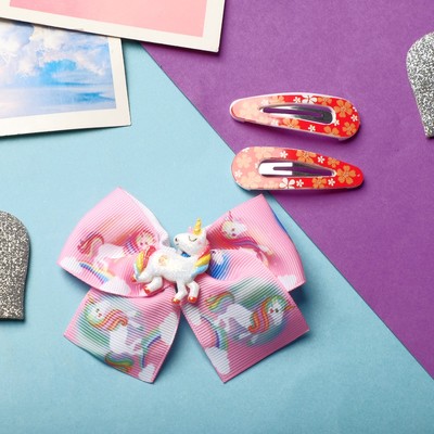 Набор для волос «Волшебство», 2 невидимки, 1 зажим, единорожки, розовый