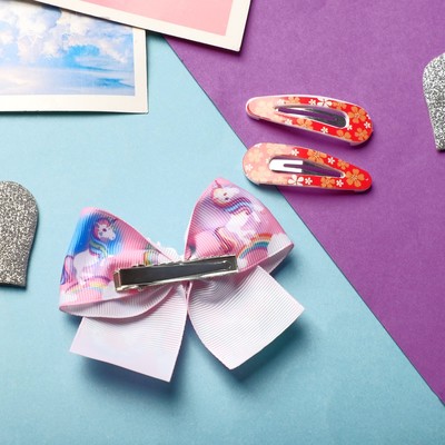 Набор для волос «Волшебство», 2 невидимки, 1 зажим, единорожки, розовый