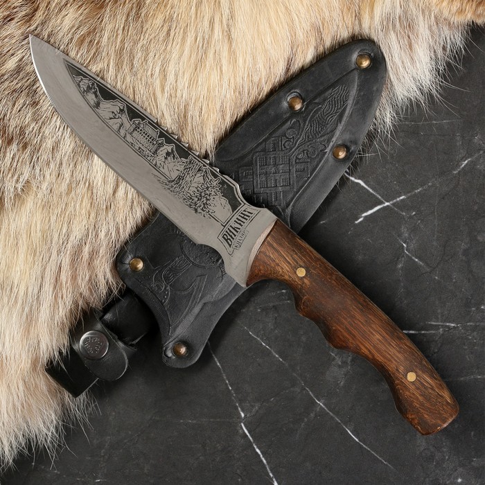 Нож кавказский, туристический "Викинг" с ножнами, сталь - 40х13, вощеный орех, 14.5 см - Фото 1