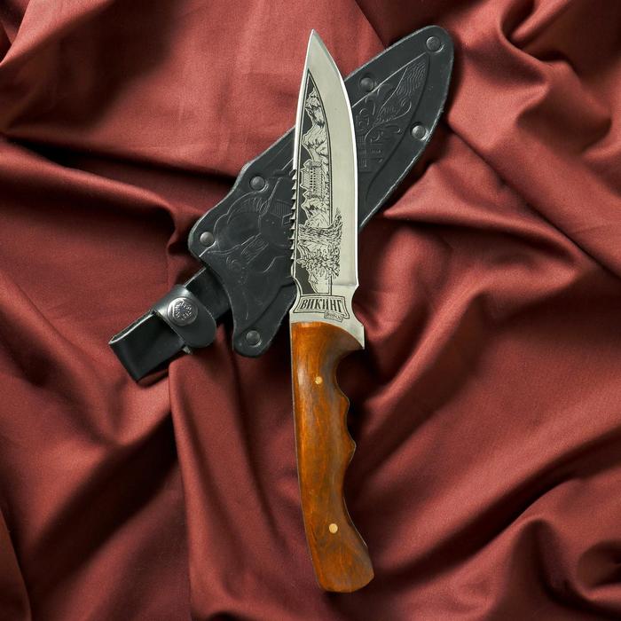 Нож кавказский, туристический "Викинг" с ножнами, сталь - 40х13, вощеный орех, 14.5 см - фото 1926052101