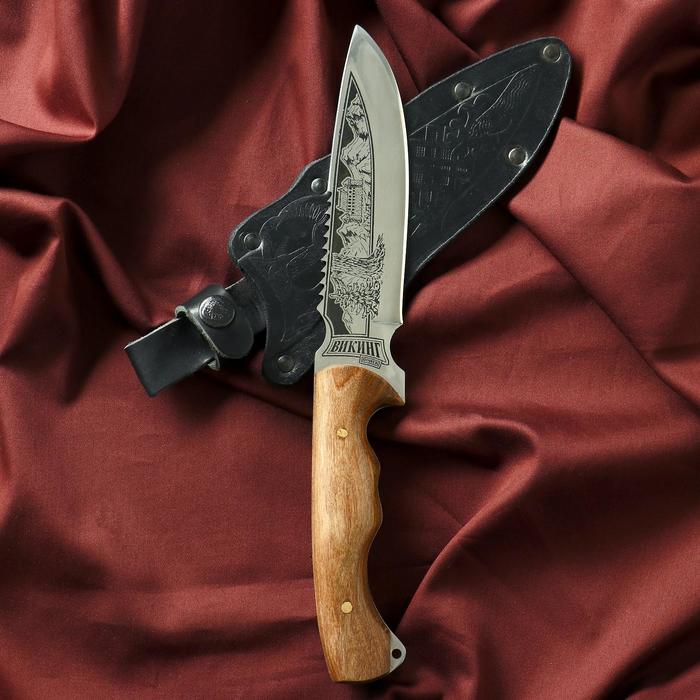 Нож кавказский, туристический "Викинг" с ножнами, сталь - 40х13, вощеный орех, 14.5 см - фото 1926052098