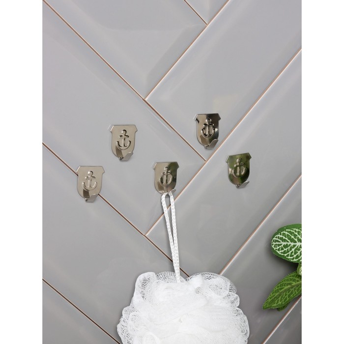 Крючки самоклеящиеся Доляна «Якорь», 5 шт., металлические - Фото 1