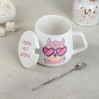 Кружка с керамической крышкой и ложкой Доляна «Лама-драма», 400 мл 12,5×9,5×9,5 см - фото 38676855