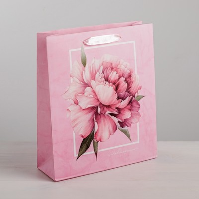 Пакет подарочный ламинированный, упаковка, «Пион», М 26 х 30 х 9 см