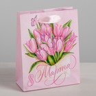 Пакет подарочный ламинированный вертикальный, упаковка, «Тюльпаны 8 марта», S 12 х 15 х 5,5 см - Фото 1