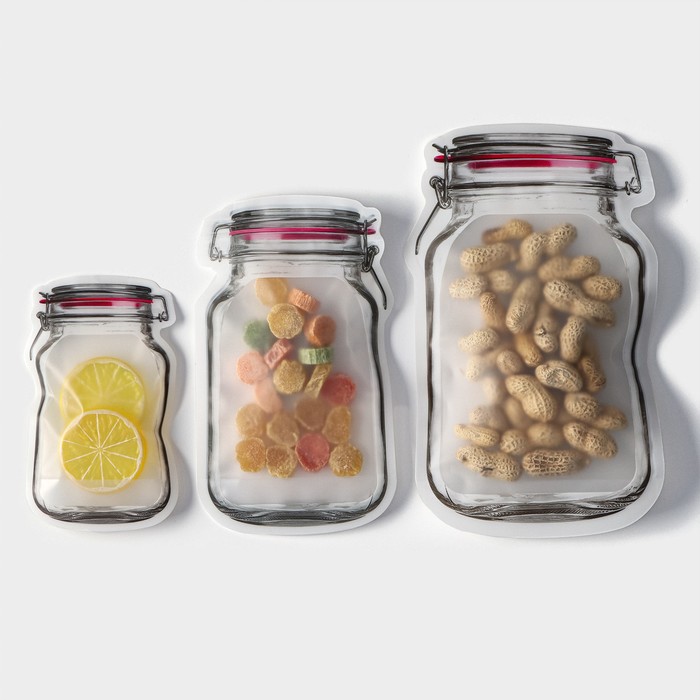 Набор пакетов для хранения продуктов Доляна, застёжка zip-lock,15×9.5 см, 19.5×11.7 см, 24.4×14.5, прозрачный - Фото 1