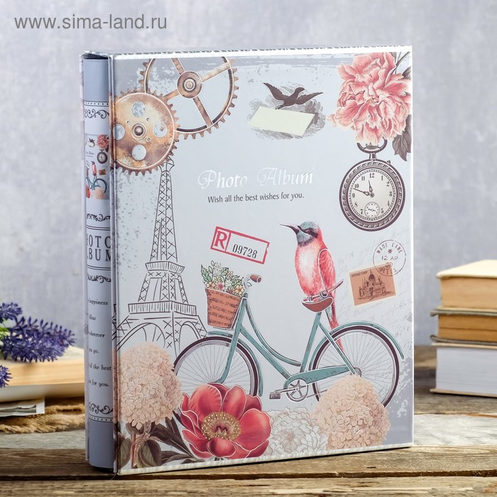 Фотоальбом на 200 фото 13х18 см "Велосипед и птица" в коробке, с зол.об МИКС 30х23,5х5,5 см   462883 - Фото 1