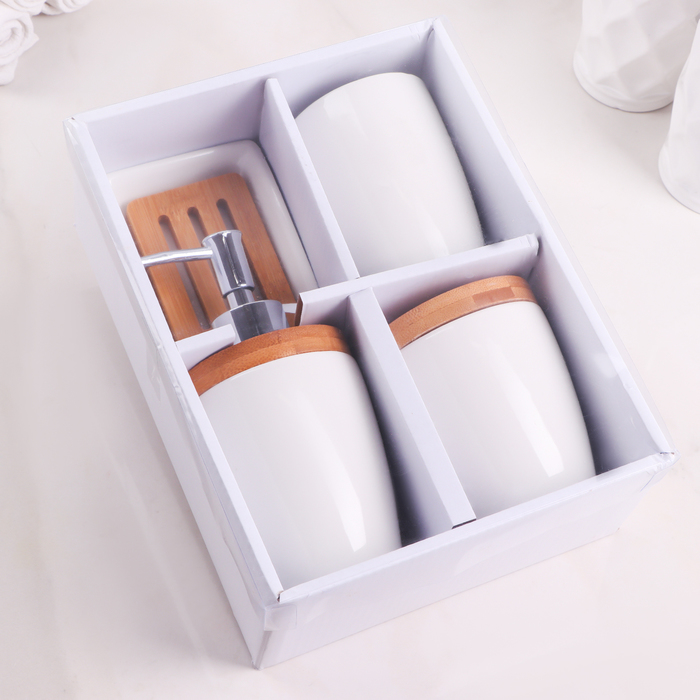 Набор аксессуаров для ванной комнаты «Бамбук», 4 предмета (мыльница, дозатор,два стакана) - фото 1905625113