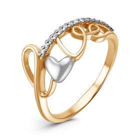 Кольцо Love, позолота с выборочным родированием, 17 размер